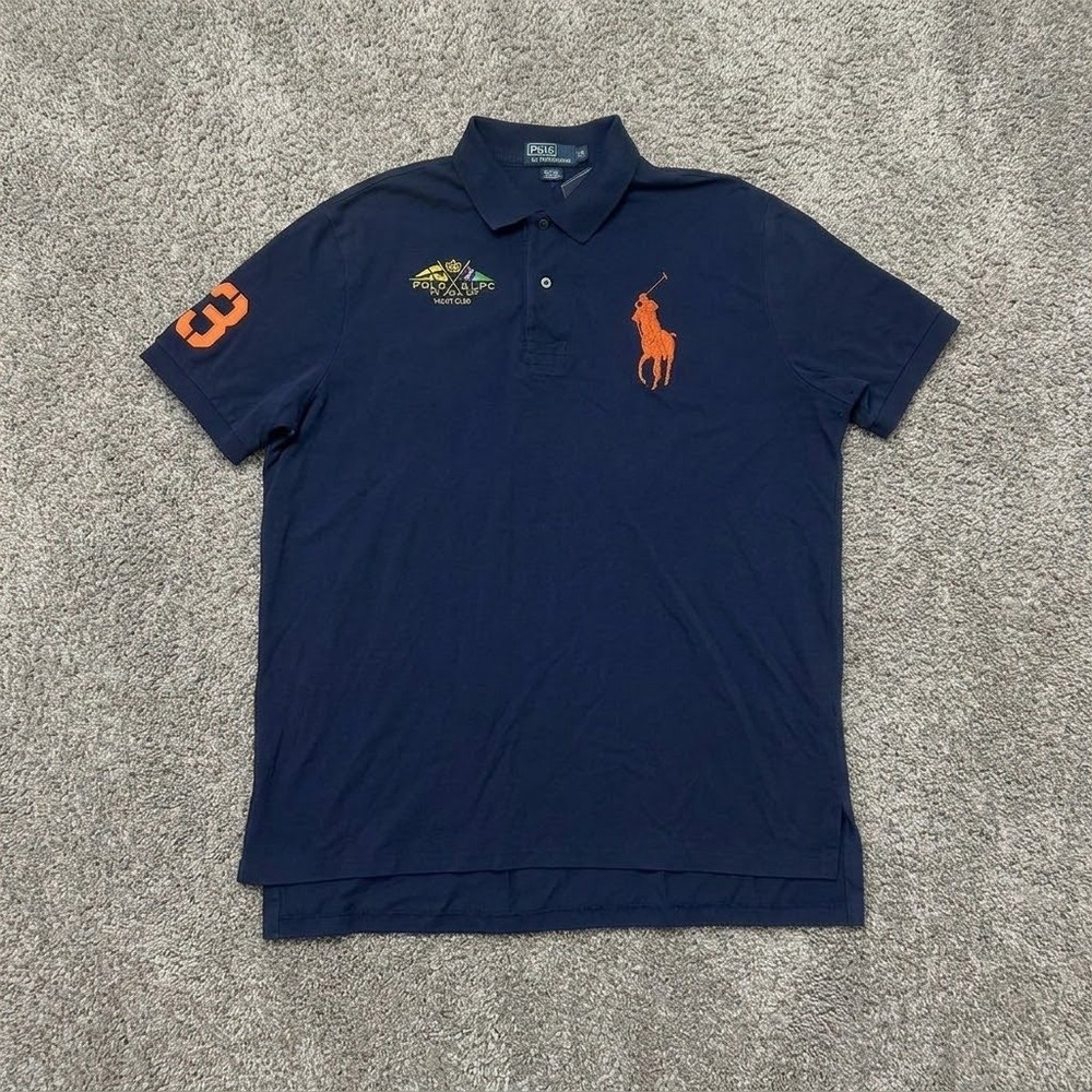 VTG Polo Ralph Lauren Mens XL Navy Blue Big Pony Yacht Club Polo Shirt NWT Logo